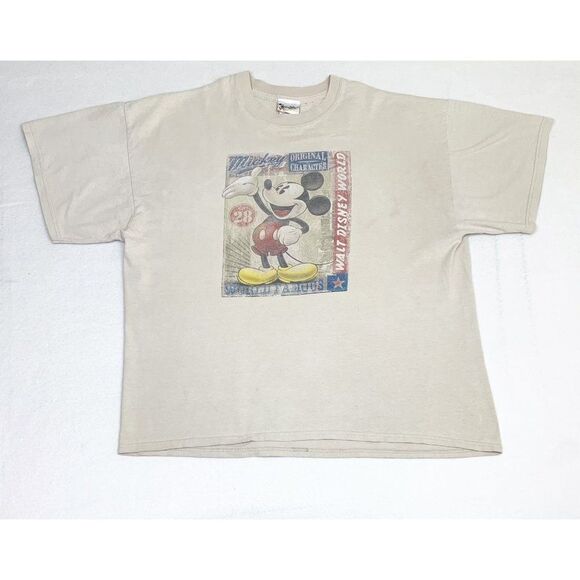 Vintage Mickey Mouse T-Shirt Tan Walt Disney World Famous - Picture 1 of 6